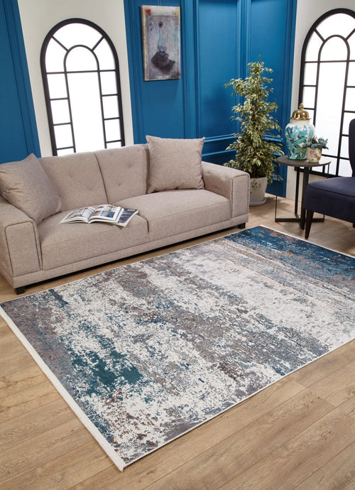 Blue Modern Area Rug - Digital Print Non Slip Antibacterial Carpet for Living Room