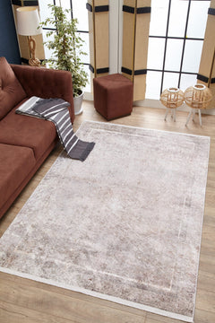 Ravalpindi Beige Frame Digital Print Area Rug