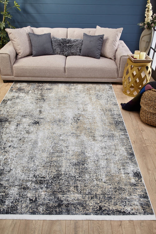 Modern Area Rug – Grey Digital Print Non Slip Washable Carpet for Living Room