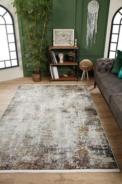 Digital Print Area Rug – Modern Beige Non Slip Antibacterial Carpet for Living Room