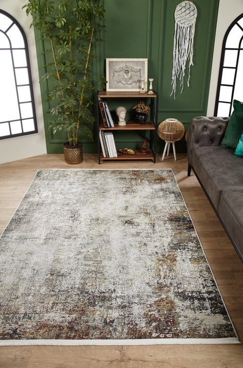 Digital Print Area Rug – Modern Beige Non Slip Antibacterial Carpet for Living Room