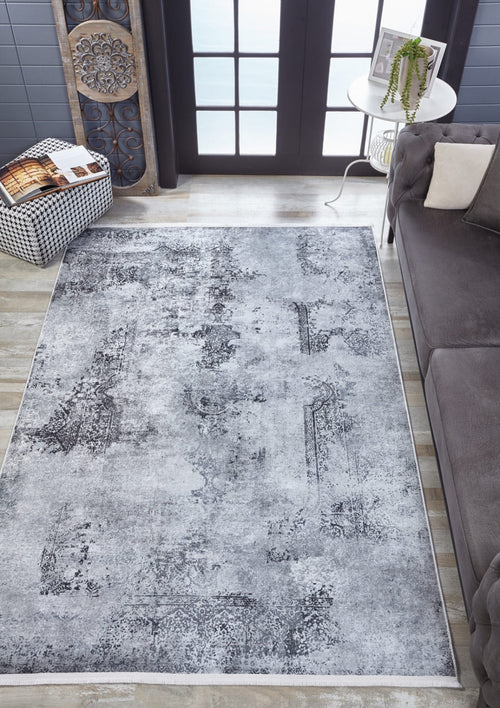 Modern Area Rug – Stylish Grey Digital Print Rug for Living Room & Kitchen