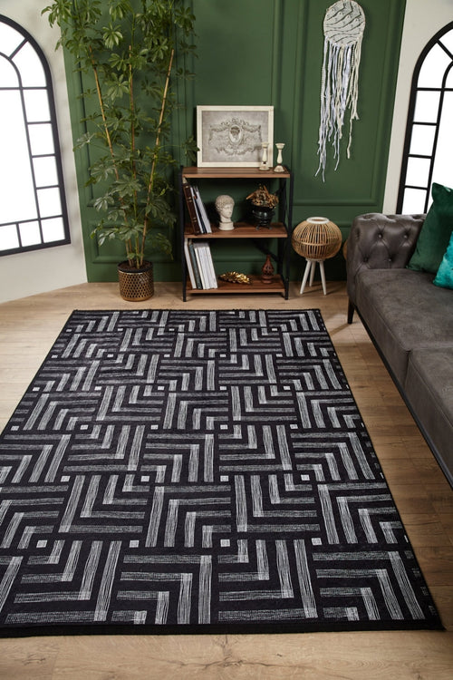 Grey Geometric Area Rug – Digital Print, Non Slip, Antibacterial Carpet for Living Room