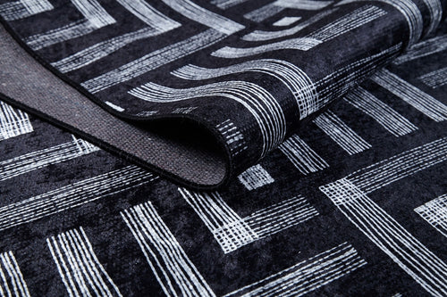 Grey Geometric Area Rug – Digital Print, Non Slip, Antibacterial Carpet for Living Room