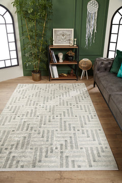 Grey Geometric Area Rug - Digital Print, Non Slip, Antibacterial Carpet for Living Room