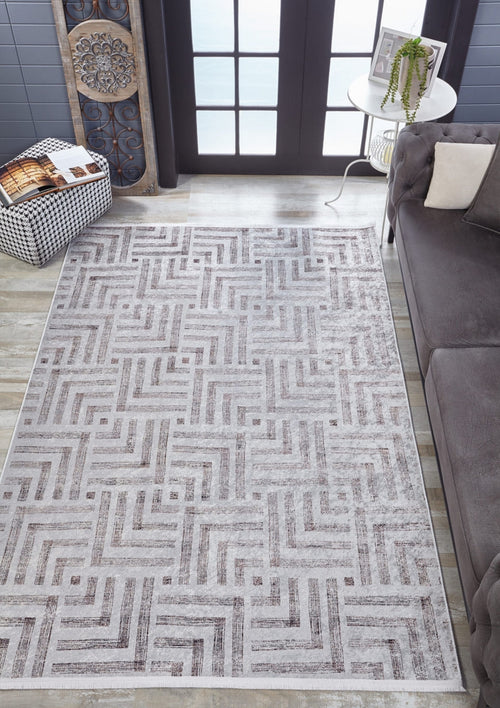Grey Geometric Area Rug - Digital Print Non Slip Washable Carpet for Living Room