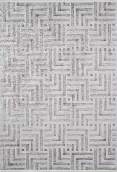 Grey Geometric Area Rug - Digital Print Non Slip Washable Carpet for Living Room