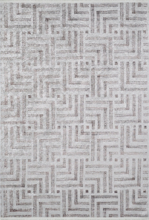 Grey Geometric Area Rug - Digital Print Non Slip Washable Carpet for Living Room