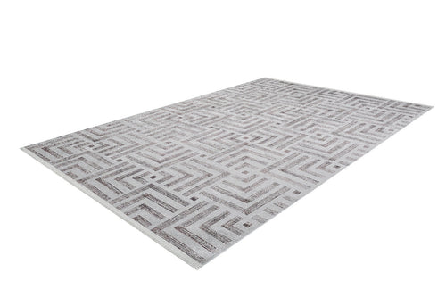 Grey Geometric Area Rug - Digital Print Non Slip Washable Carpet for Living Room