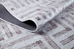 Grey Geometric Area Rug - Digital Print Non Slip Washable Carpet for Living Room