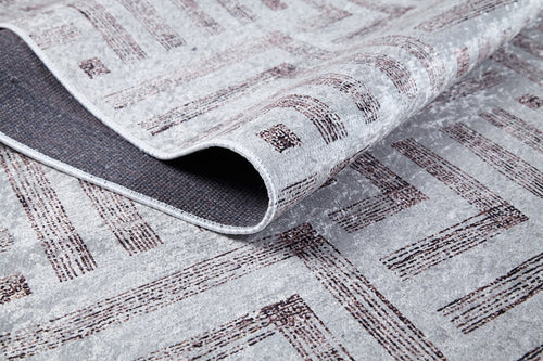 Grey Geometric Area Rug - Digital Print Non Slip Washable Carpet for Living Room