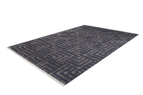Geometric Area Rug - Anthracite Digital Print Non Slip Washable Carpet
