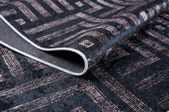 Geometric Area Rug - Anthracite Digital Print Non Slip Washable Carpet
