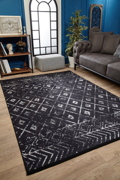 Black Geometric Area Rug – Digital Print Rug | Non Slip Carpet, Antibacterial