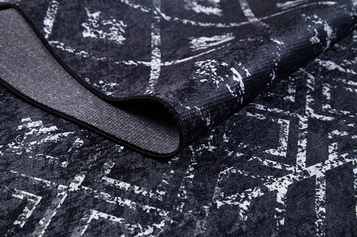 Black Geometric Area Rug – Digital Print Rug | Non Slip Carpet, Antibacterial