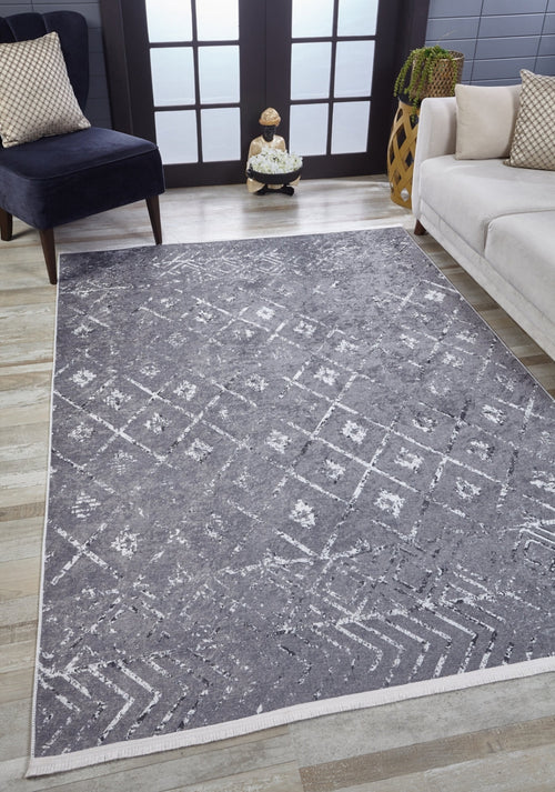 Grey Geometric Area Rug – High Quality Digital Print Rug with Non Slip Backing