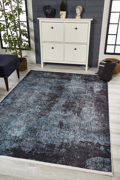 Modern Digital Print Rug – Navy Blue Area Rug | Non Slip, Antibacterial Carpet