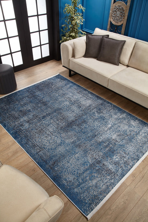 Modern Digital Area Rug | Blue Digital Print Carpet - Non Slip, Antibacterial
