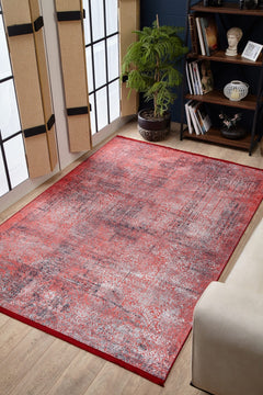 Kods Red Modern Digital Print Area Rug