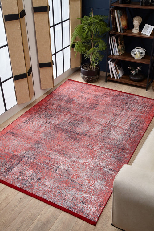 Kods Red Modern Digital Print Area Rug