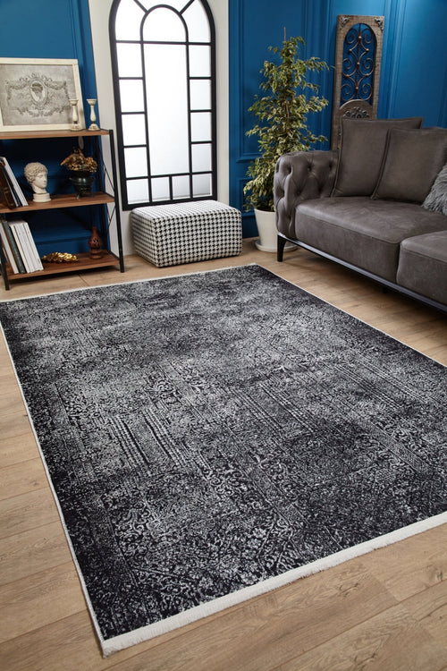 Modern Digital Area Rug – Black Non Slip Antibacterial Carpet for Home