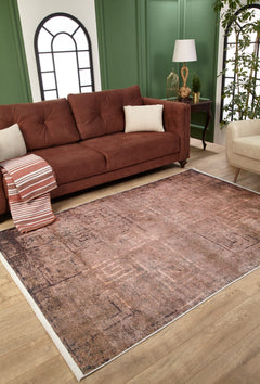 Geometric Area Rug - Brown Digital Print Non Slip Antibacterial Carpet