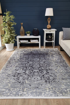 Digital Print Area Rug - Grey Classic Non Slip Carpet for Living Room