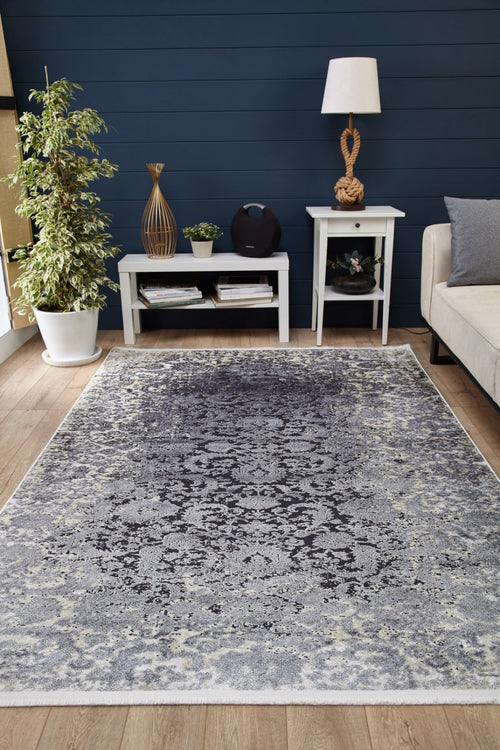 Digital Print Area Rug - Grey Classic Non Slip Carpet for Living Room