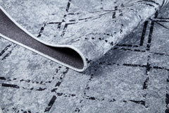 Grey Geometric Area Rug – Digital Print Non Slip Carpet for Living Room