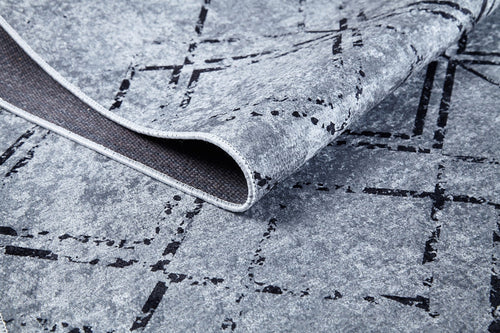 Grey Geometric Area Rug – Digital Print Non Slip Carpet for Living Room