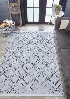 Grey Geometric Area Rug - Digital Print, Non Slip, Antibacterial Carpet for Modern Living Room