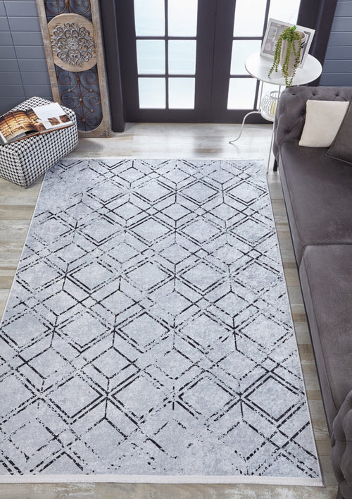 Grey Geometric Area Rug - Digital Print, Non Slip, Antibacterial Carpet for Modern Living Room