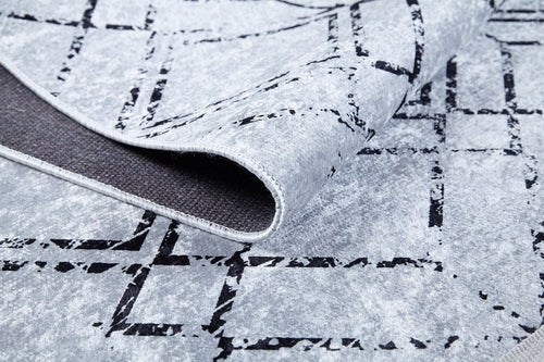 Grey Geometric Area Rug - Digital Print, Non Slip, Antibacterial Carpet for Modern Living Room