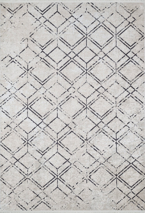 Beige Geometric Area Rug - Digital Print, Non Slip & Antibacterial Carpet for Living Room