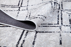 Beige Geometric Area Rug - Digital Print, Non Slip & Antibacterial Carpet for Living Room