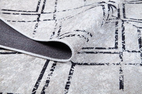 Beige Geometric Area Rug - Digital Print, Non Slip & Antibacterial Carpet for Living Room