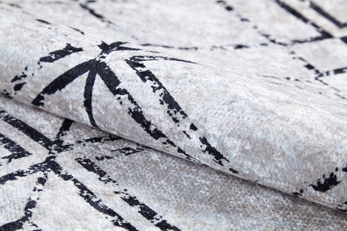 Beige Geometric Area Rug - Digital Print, Non Slip & Antibacterial Carpet for Living Room