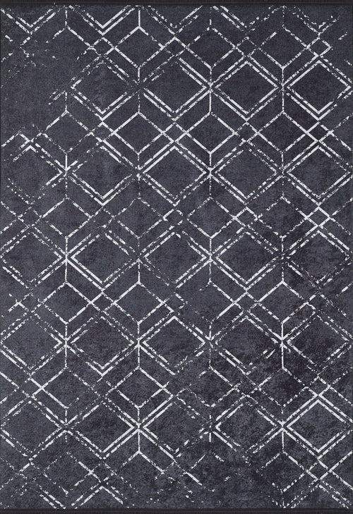 Black Geometric Area Rug – Digital Print, Non Slip, Antibacterial Carpet