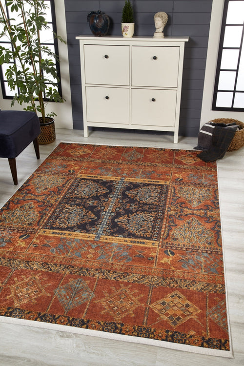 Digital Print Area Rug – Classic Brown Non Slip Carpet for Living Room