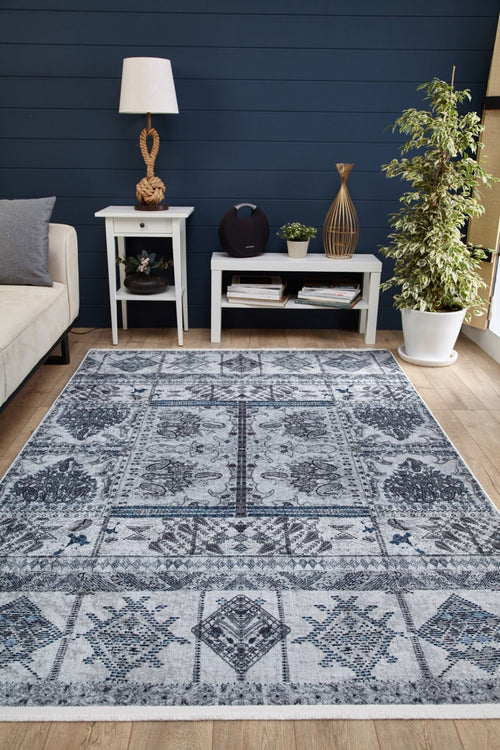 Grey Geometric Area Rug – Digital Print Rug, Non Slip Carpet, Antibacterial