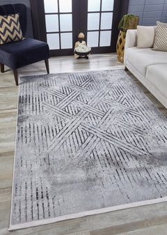 Grey Geometric Area Rug - Digital Print Non Slip Antibacterial Carpet for Modern Living Room