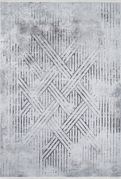 Grey Geometric Area Rug - Digital Print Non Slip Antibacterial Carpet for Modern Living Room