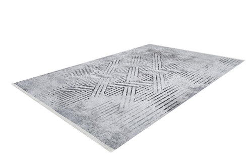 Grey Geometric Area Rug - Digital Print Non Slip Antibacterial Carpet for Modern Living Room