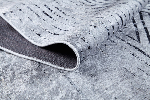 Grey Geometric Area Rug - Digital Print Non Slip Antibacterial Carpet for Modern Living Room