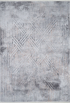 Grey Geometric Area Rug - Non Slip Digital Print Carpet for Living Room