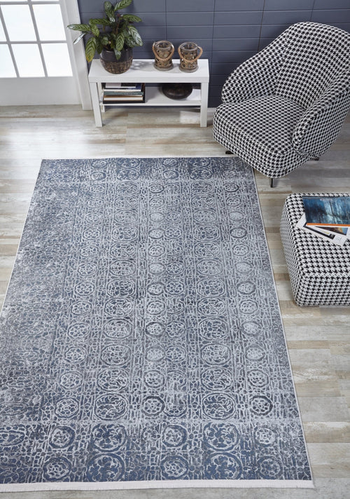 Babol Blue Modern Digital Print Area Rug