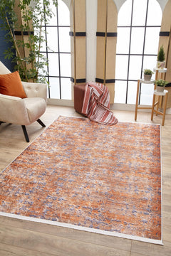 Modern Digital Area Rug – Orange Digital Print Non Slip Carpet for Living Room