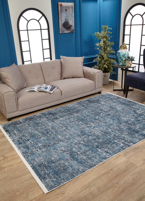 Modern Digital Area Rug – Blue Printed Carpet | Non Slip Antibacterial Floor Mat