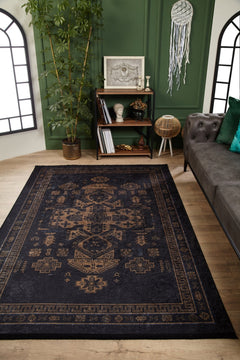 Modern Digital Print Rug – Anthracite Area Rug | Non Slip, Antibacterial Carpet