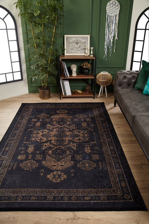 Modern Digital Print Rug – Anthracite Area Rug | Non Slip, Antibacterial Carpet